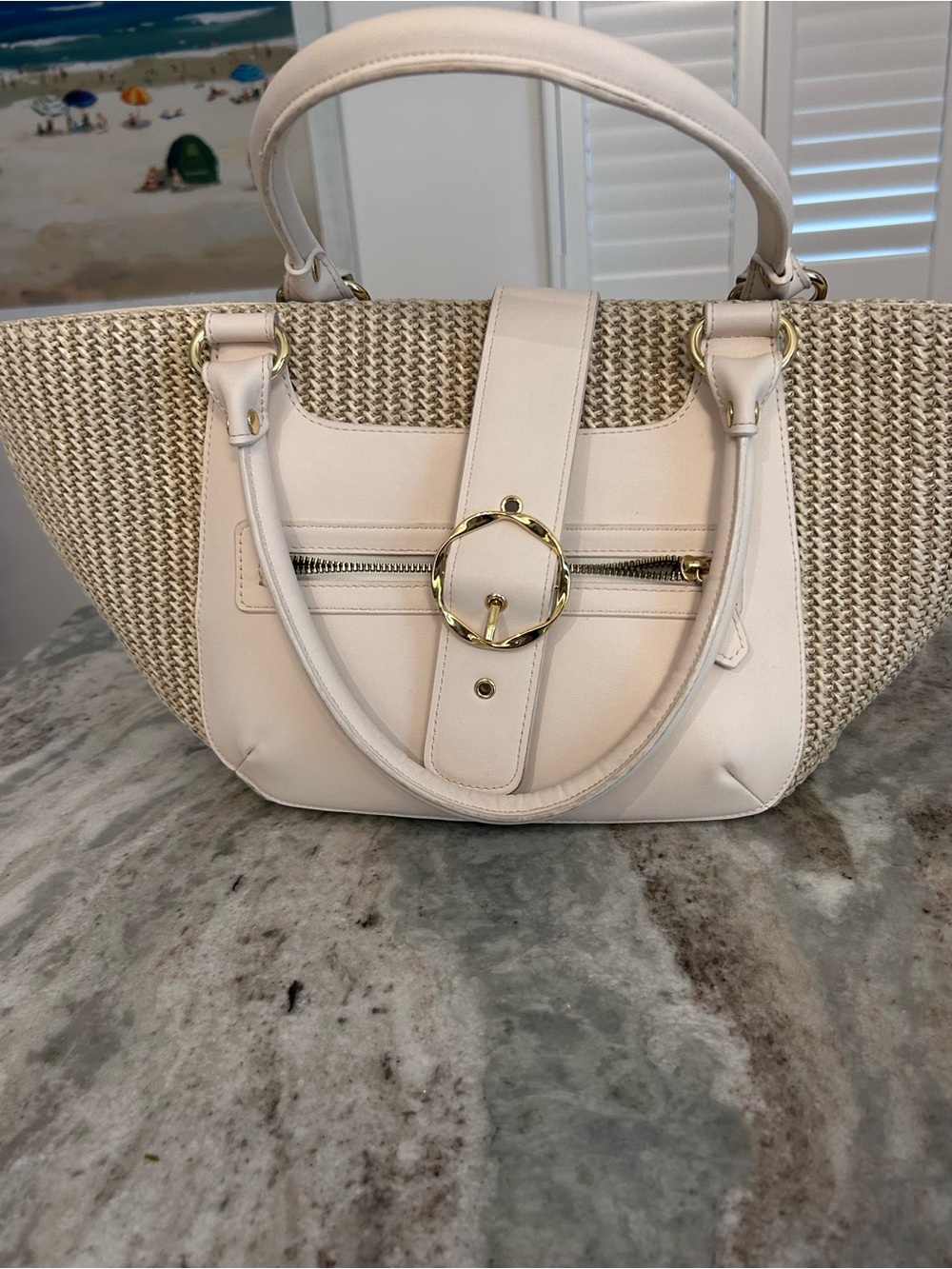 Belle by Kim Gravel Cream Woven Rafia Tote